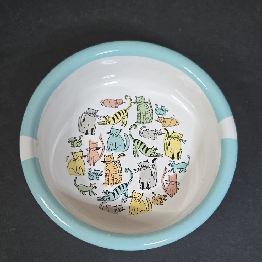 Stoneware Ceramic Cat Print Water and Food Bowl Dishes - NEW